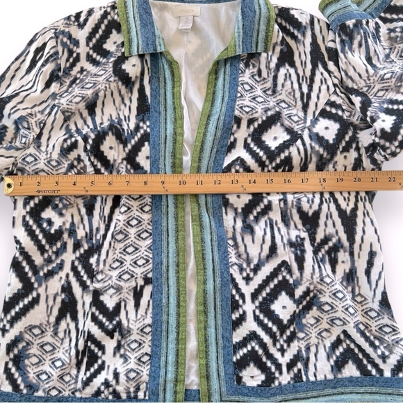 Chico’s Linen Multi Print Open Front Jacket Size 2 US Large - Picture 4 of 6